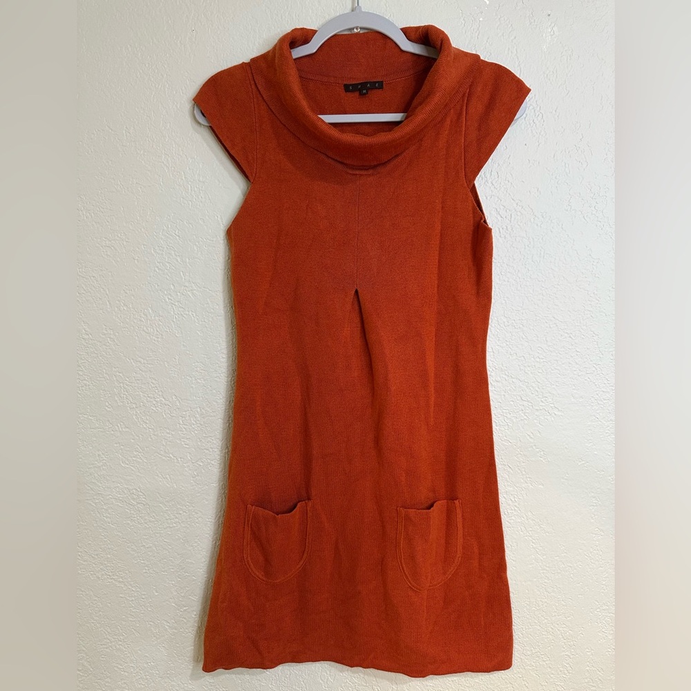 Shae Women’s Sweater Dress Cowl Neck Rust Front Pockets Size M - Picture 9 of 11